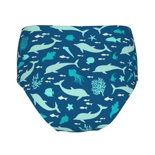 Silhuette Of Dolphins And Sealife Girls' Underwear Soft Cotton Little Girls Panties Comfort Briefs2