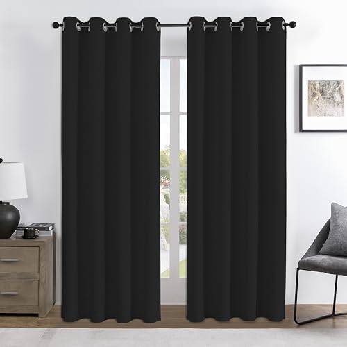Image of Joydeco 100% Blackout Curtains 96 Inches Long 2 Panels Set, Thermal Insulated Long Curtains& Drapes 2 Burg, Room Darkening Drapes for Bedroom Living Room Window (Black, W52 x L96 Inch)