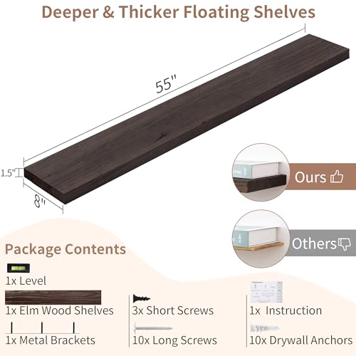 Image of Axeman Floating Shelves for Wall, 56in Reclaimed Elm Wood Shelves, Walnut