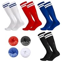 Meng Jiaran 4 Pairs Kids Football Socks, Childrens Football Socks Kids Long Breathable Soccer Socks for Daily Running Training Socks for Boys Aged 5-12 (Blue+White+Red +Black)