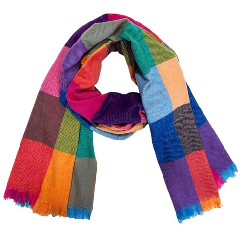 J26 Winterschal mit Karo Glencheck Motiv Farbverlauf Herbst Schal Wolle kariert Poncho (Bunt)