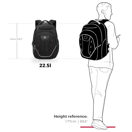 Swissdigital Design TSA Laptop Backpack Men's USB Charging Port Large Capacity Business Travel Backpack Black| With Apple Find My Network Black/Red | J16BTFB-414