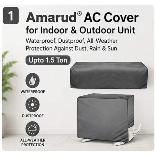 Image of AC Cover for Indoor & Outdoor Unit | Waterproof, Dustproof, All-Weather Protection Against Dust, Rain & Sun (Split AC Cover Grey, Upto 1.5 Ton)