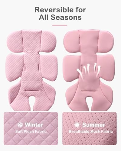 Rsotone Infant Car Seat Insert Adjustable Head Support for Preemie Newborn Toddler, Reversible Baby Head Body Support Cushion for Carseats and Strollers Side Impact Protection - Pink - 3