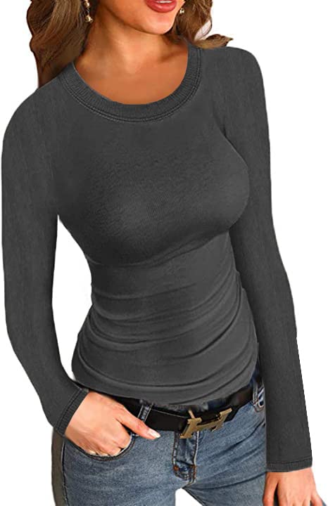 ANDMO Womens Long Sleeve Shirts Tops Ribbed Tight Fit Shirt Going Out Top | Fall Winter, Cute Tops, Underwear, Y2K, Slim Fit Sweater, Fashion