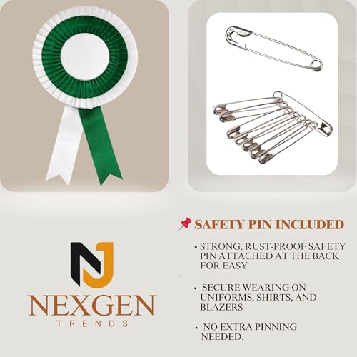Image of NEXGEN Trends Double Line - Satin Badge For School College Event,Party, And Conference (PACK OF 10) (White-Dark Green)