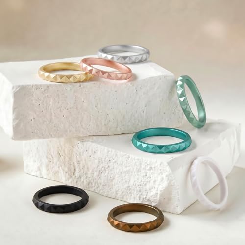 Image of Egnaro Silicone Wedding bands women:2.5mm Wide - 2mm Thick Gold and Silver Rubber Rings with Half Size,4-8 Variety Multipack