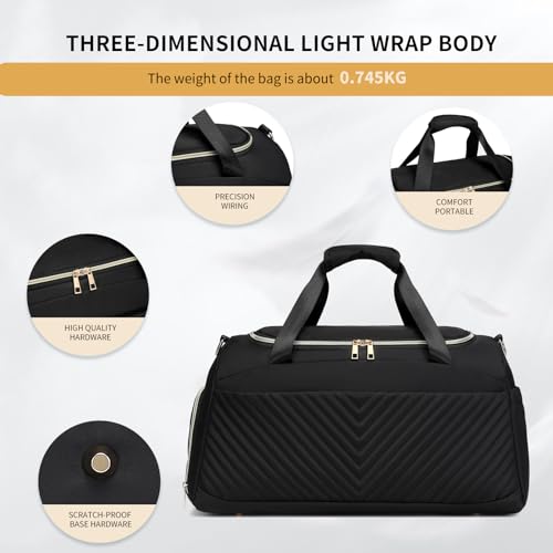 Travel Duffel Carry On Oversized Travel Duffel With Shoe Pouch Gym Weekend Bag (BLACK)2