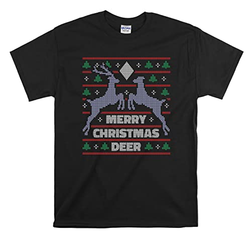 Pull de Noël moche cerf noir unisexe en taille L pour les fêtes de fin d'année