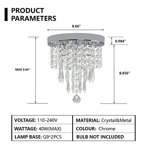 Zaqtan Chrome Flush Mount Crystal Chandelier With 2 Lights Led Modern Tiered Ceiling Light Fixture Raindrop D9 (2 Lights) #TOP6