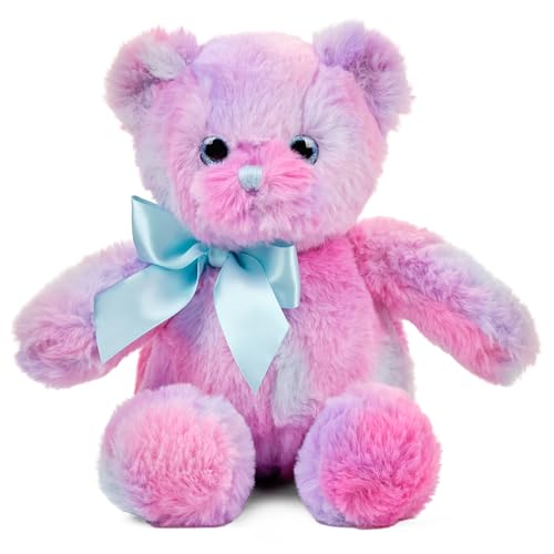 Bearington Rainbow Teddy Bear: Lil Gem Bear, Handsewn 12” Plush Animal in Rainbow Pink, Blue and Purple, Made with Ultra-Soft Fur, Machine Washable...