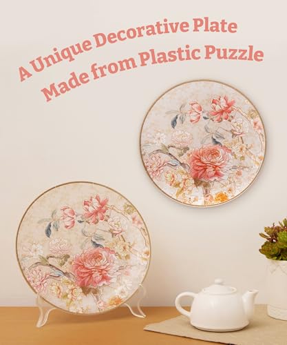 Image of PieceRelax 3D Puzzle Plate 124 Pieces - Peony Blossom Elegance - Jigsaw Puzzle for Adults, Decorative Plate with Durable Plastic Pieces, Ideal Gift for Home or Office Decor [PL1008]