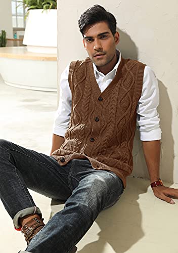 Image of PJ PAUL JONES Mens Cable Knit V Neck Sweater Vest Button Up