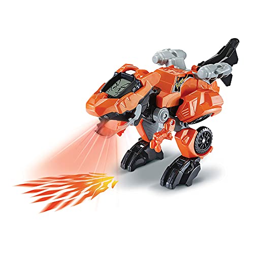 VTech – Switch & Go Dinos Fire, Dinosaurio Sonore Furex, el Super T-Rex, Juguete 2 en 1 transformable en Coche de Carreras, proyecciones Luminosas, Regalo para niños a Partir de 4 años – Contenido en