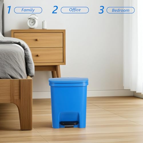 Caneca de basura azul de plástico con pedal y tapa miniatura 6