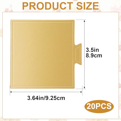 BEIQIYA 20pcs Square Cake Boards, Mini Cardboard Base for Pastries Cupcakes Cookies Bars Brownies Cakes, Dessert Tray Paper Plates for Weddings Engagement Birthdays Party- Gold