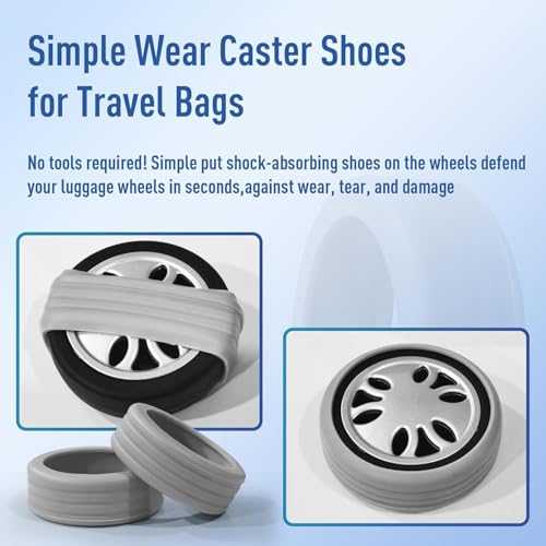 Image of Suitcase Wheel Cover Set of 8 Piece- Anti Scratch, Noise Reduction & Shock Absorption Silicone Protector Fits Most Trolley Luggage Bag & Office Chair