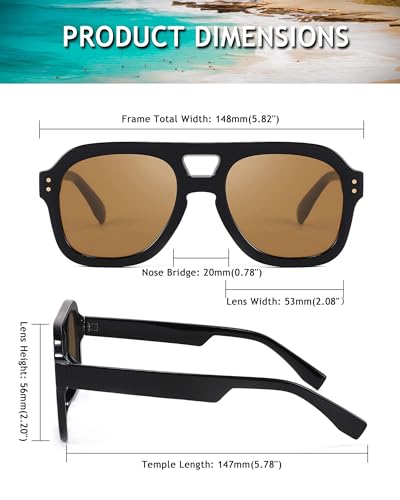 Image of FEISEDY Vintage Aviator Sunglasses Double Bridge Women Men Large Square Thick Frame Trendy Eyewear UV400 B2846