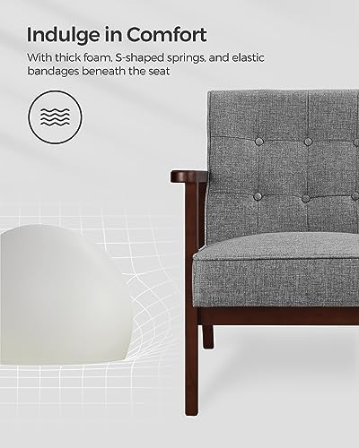 SONGMICS Accent Leisure Chair, Mid-Century Modern Arm Chair with Solid Wood Armrests and Legs, 1-Seat Cushioned Sofa for Living Room Bedroom Balcony Studio, Light Gray ULAC001G01 - Image 7