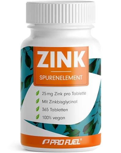 Zink 25mg - 365 Tabletten (vegan) mit Zinkbisglycinat (Zink-Chelat) für höchste Bioverfügbarkeit - laborgeprüft mit Zertifikat - optimal hochdosiert - 1 Jahresvorrat - ProFuel