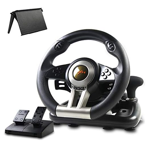 Game Racing Wheel, PXN-V3II 180° Competition Racing Steering Wheel with Universal USB Port and with Pedal, Suitable for PC, PS3, PS4, Xbox One, Xbox Series S&X, Nintendo Switch - Black