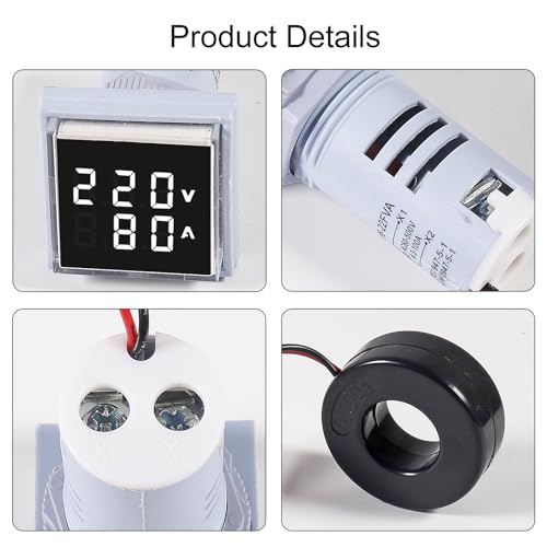 Image of 2pcs LED Digital Display Voltmeter, Square Dual Display Voltmeter Ammeter AC 60-500V 0-100A Voltage Gauge Current Meter Indicator(White)