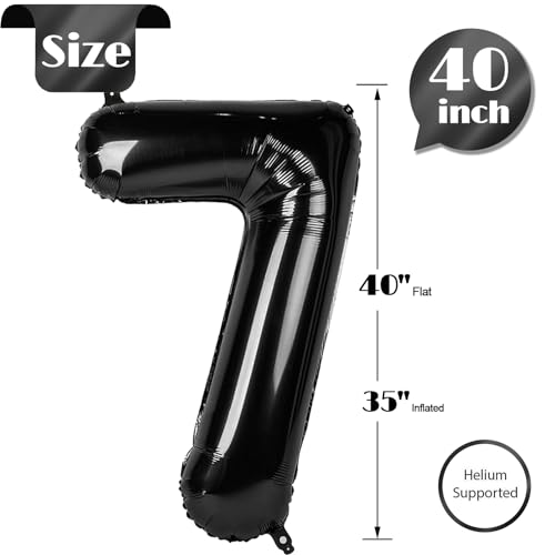 Image of Black Number 7 Balloon 40 Inch, 7th Birthday Party Decorations, Giant 7 Foil Balloon for Party Supplies