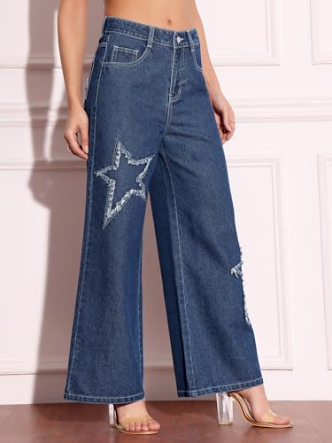 Image of Miss Chase Women's Wide-Leg High-Rise Regular-Length Stretchable Shaping Denim Jeans