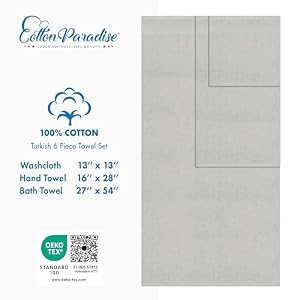 Cotton Paradise 6 Piece Towel Set 100 Cotton Soft Absorbent Turkish Towels for Bathroom 2 Bath Towels 2 Hand Towels 2 Washcloth Silver Gray Towel Set