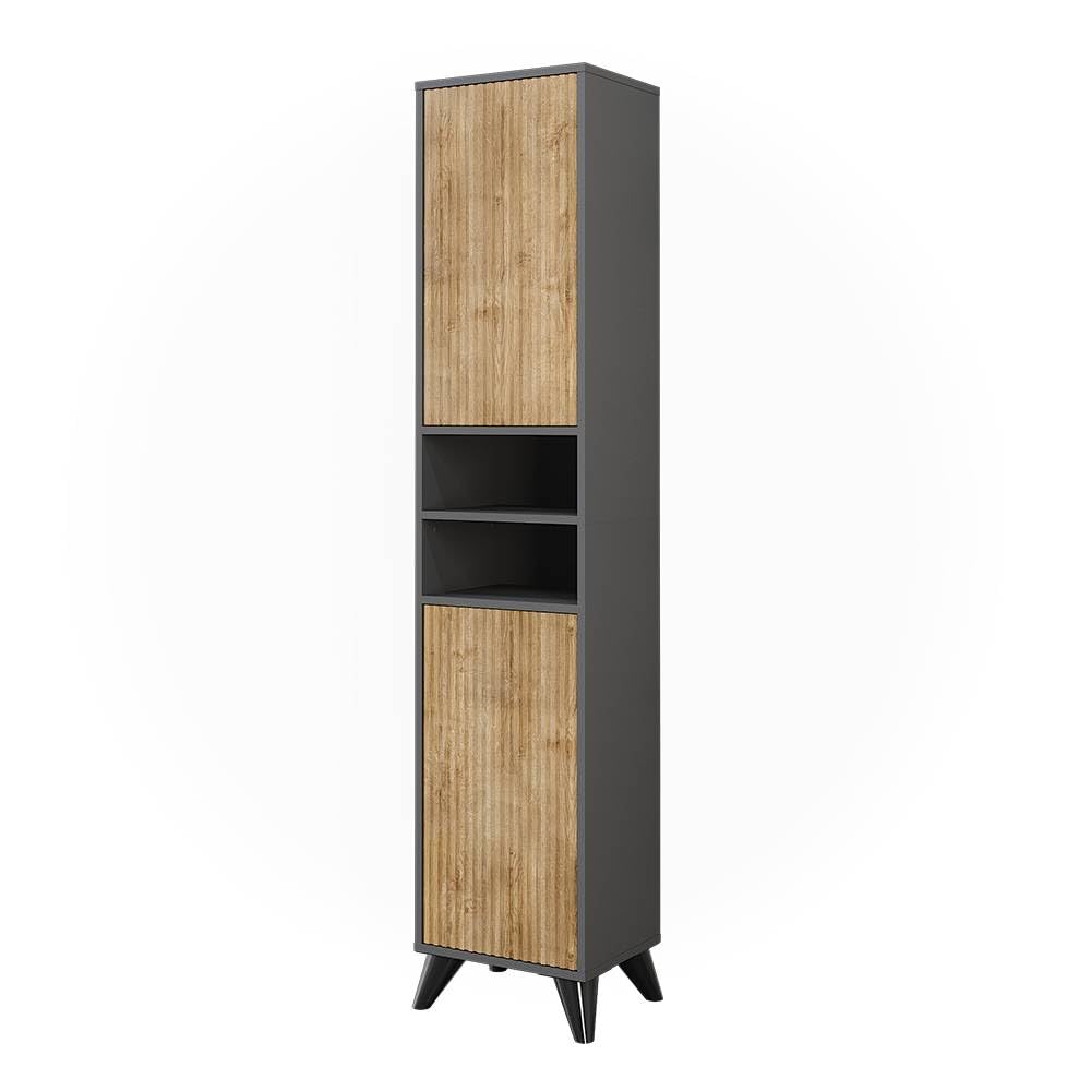 Vicco Mobiletto da bagno Leano, Antracite/quercia di montagna, 38 x 180 cm con 2 porte, adatto per la conservazione di articoli da bagno e asciugamani