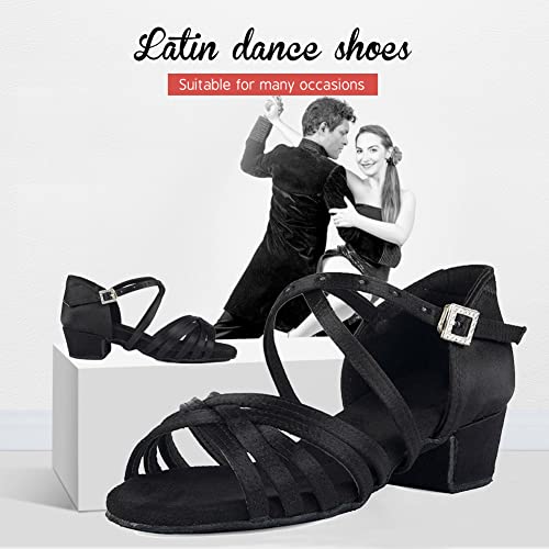 YKXLM Silk Fabric Black Latin Dance Shoes for Girls Latin Ballroom Dance Shoes Girls with Diamond Buckle,Model US-TL-LP1202-ZSZK, 6 M Little Kid2