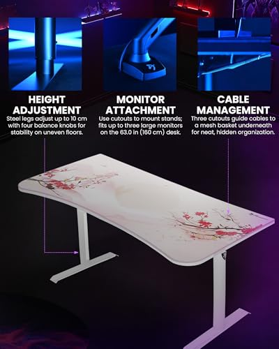 Image of Arozzi Arena Special Edition Ultrawide Curved Gaming and Office Desk with Full Surface Water Resistant Desk Mat Custom Monitor Mount Cable Management Cut Outs - Sakura