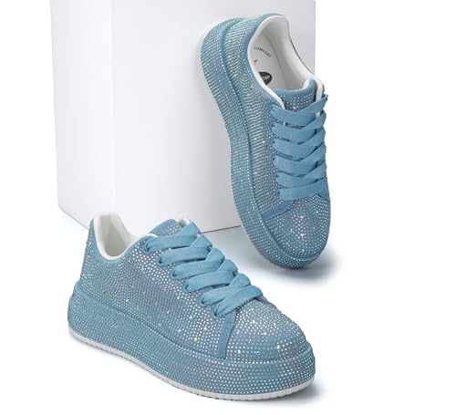 Image of LUCKY STEP Rhinestone Platform Sneakers for Women | Sparkly Glitter Bling Tennis Shoes Fashion Wedding Party Walking Sneakers