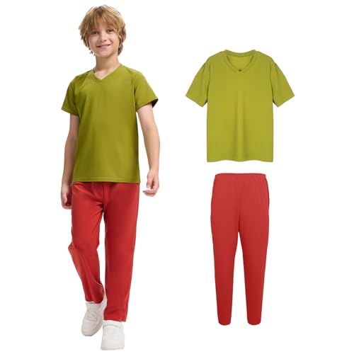 KDAFJLKD Halloween Clothing Set Kids Outfits Hippie Green Shirt and Pants Set (120 (5-6 Years))