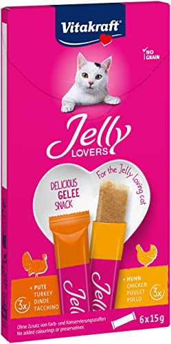 Vitakraft - Jelly Lovers, Snacks de Gelatina para Gatos, Variedad Pollo y Pavo - 6 Unidades x 15 g