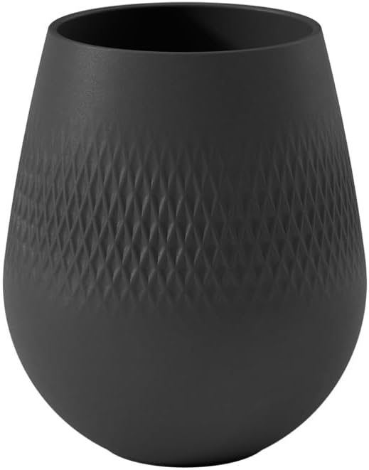 Villeroy & Boch Collier Noir Small Vase : Carre, 5 in, Premium Porcelain, Black