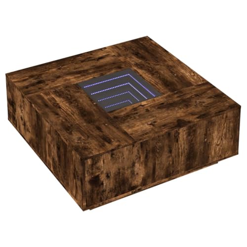 Table basse avec LED Infinity en bois et verre pour désencombrer votre canapé