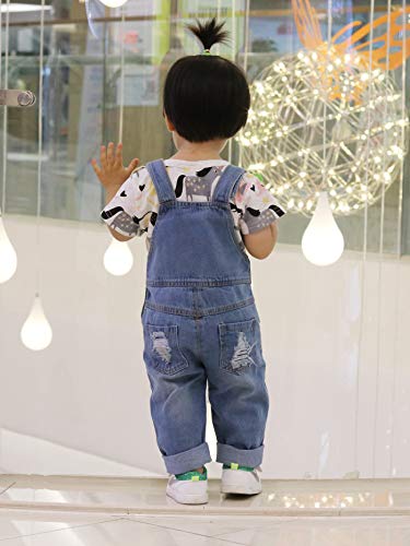 Macacão de brim longo Sitmptol para meninos e meninas, Blue Ripped, 4T