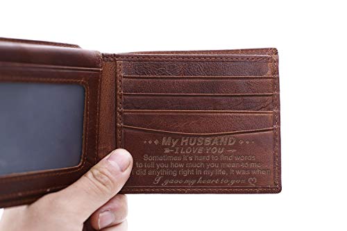 Personalized Mens Wallet, Leather Wallet Bifold RFID Personalized Gifts for Men (01# Husband)2