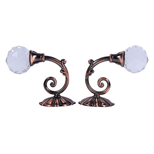 2pcs Crystal Curtain Hooks Metal Crystal Glass Curtain Holdback Wall Window Tassel Drapery Tie Back Wall Hook Coat Hanger Holder 4 Colors(Red Bronze)