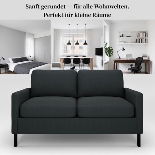 GRAVFORCE Sofa 2 Sitzer mit 2 Ladeports und Seitentasche, Klein Couch 143cm Cloudserie Gemütliches für Jugendzimmer Wohnung Wohnzimmer Büro Couch aus Holz (Stoff, Dunkelgrau, Sofa)