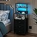 Furnulem Night Stand, Tall Nightstand with 4-Tier Shelves and 3 Fabric Drawers, LED Bed Side Tables with Charging Station, Bedside Table for Bedroom, Hallway, Home Office, Black Oak