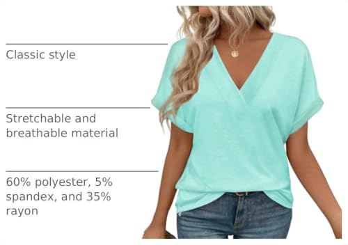 Image of T Shirts Short Sleeve V Neck Tees Womens Tops Beach Vacation Fashion Clothes 2026 Casual Summer Spring Fall Outfits