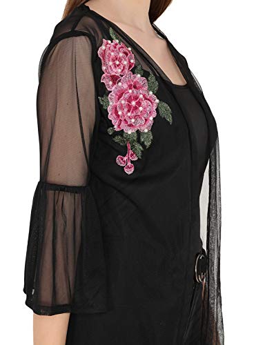 Image of UNFAKENOW Women Floral Embroidered Pearl Embellished Net Shrug