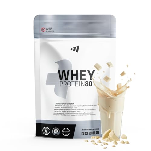 MASmusculo   Whey Protein80 500 g   Suplemento Deportivo Puro de Calidad   Proteína Whey   Con Lacprodan de Arla y Suero de Leche   Ayuda a Aumentar la Masa Muscular   Sabor Chocolate Blanco