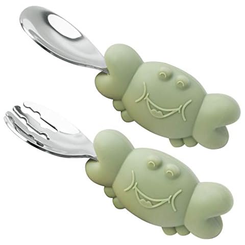 Baby Fork and Spoon Set, Easy Grip for Baby, Toddler, Children, Silicone and Stainless Steel, Perfect Self Feeding Learning Utensils, 12 Months+ Cover