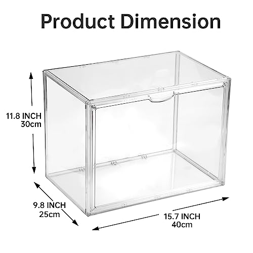 Image of BOHOIDEE 2X-Large 15.7 inchX11.8 inchX9.8 inch Acrylic Display Case, Clear Organizer Box Plastic Holder with Magnetic Door for Handbags, Purses, Boots, Figures, Book