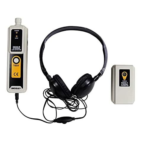 allsun Ultrasonic Leak Detector & Transmitter Finder 40KHz Water Dust Leak Pressure Headphone Liquid Leakage Monitor Accessory Kit LED Indication Ultrasonic Leak Finder Tool Cover