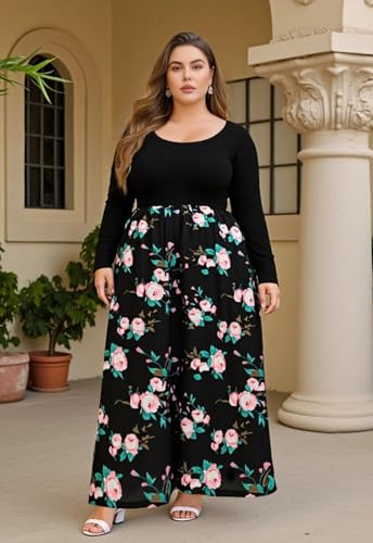 Image of Nemidor Women Plus Size Casual Maxi Dress Long Fall Pockets