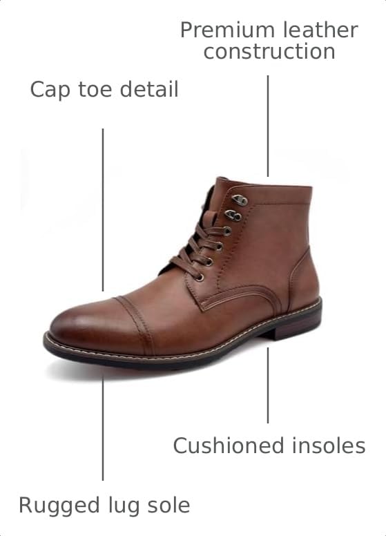 Image of Men's Dress Cap Toe Oxford Boots, Lace Up Ankle Derby Boots